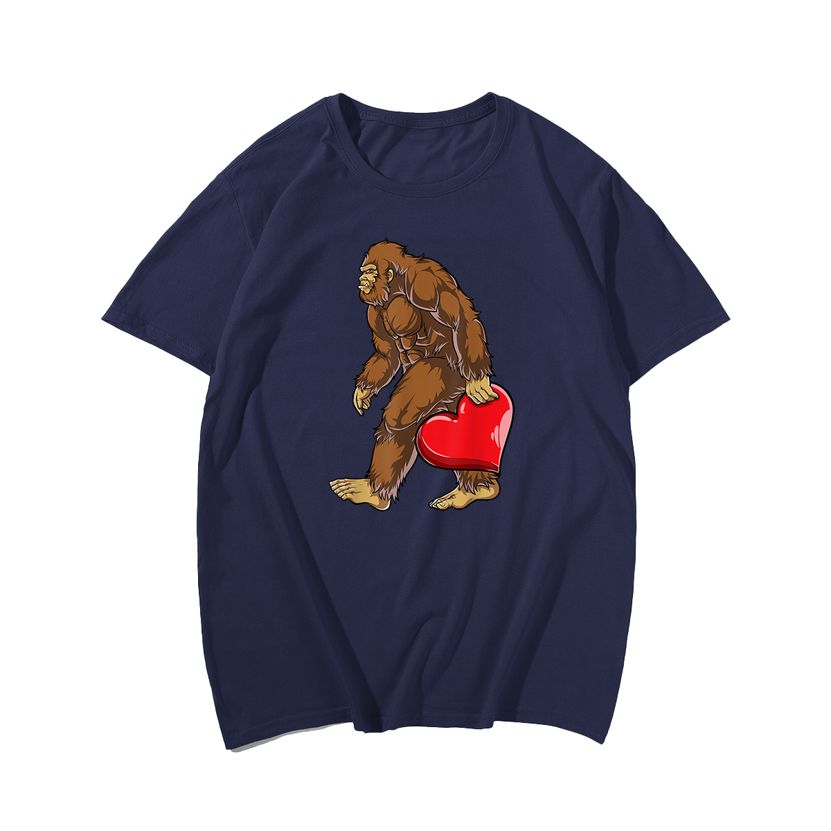 Bigfoot Heart T-Shirt, Men Plus Size Oversize T-shirt for Big & Tall