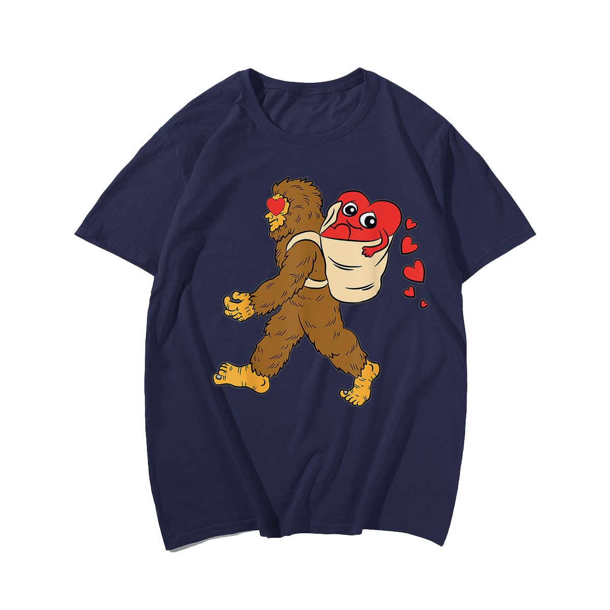 Bigfoot Heart Sasquatch Love T-Shirt, Men Plus Size Oversize T-shirt for Big & Tall