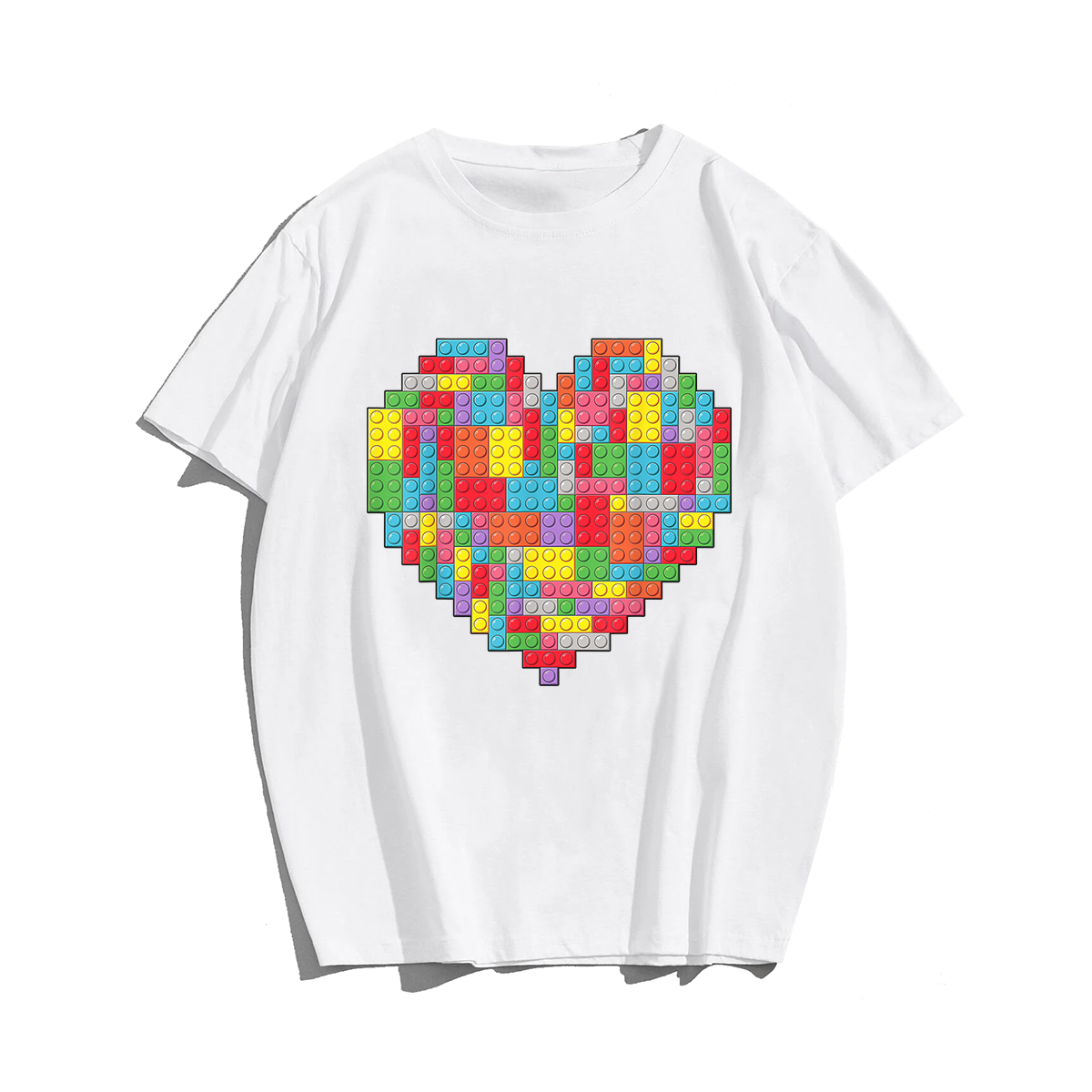Block Brick Building Heart Valentines Day T-shirt, Men Plus Size Oversize T-shirt for Big & Tall Man