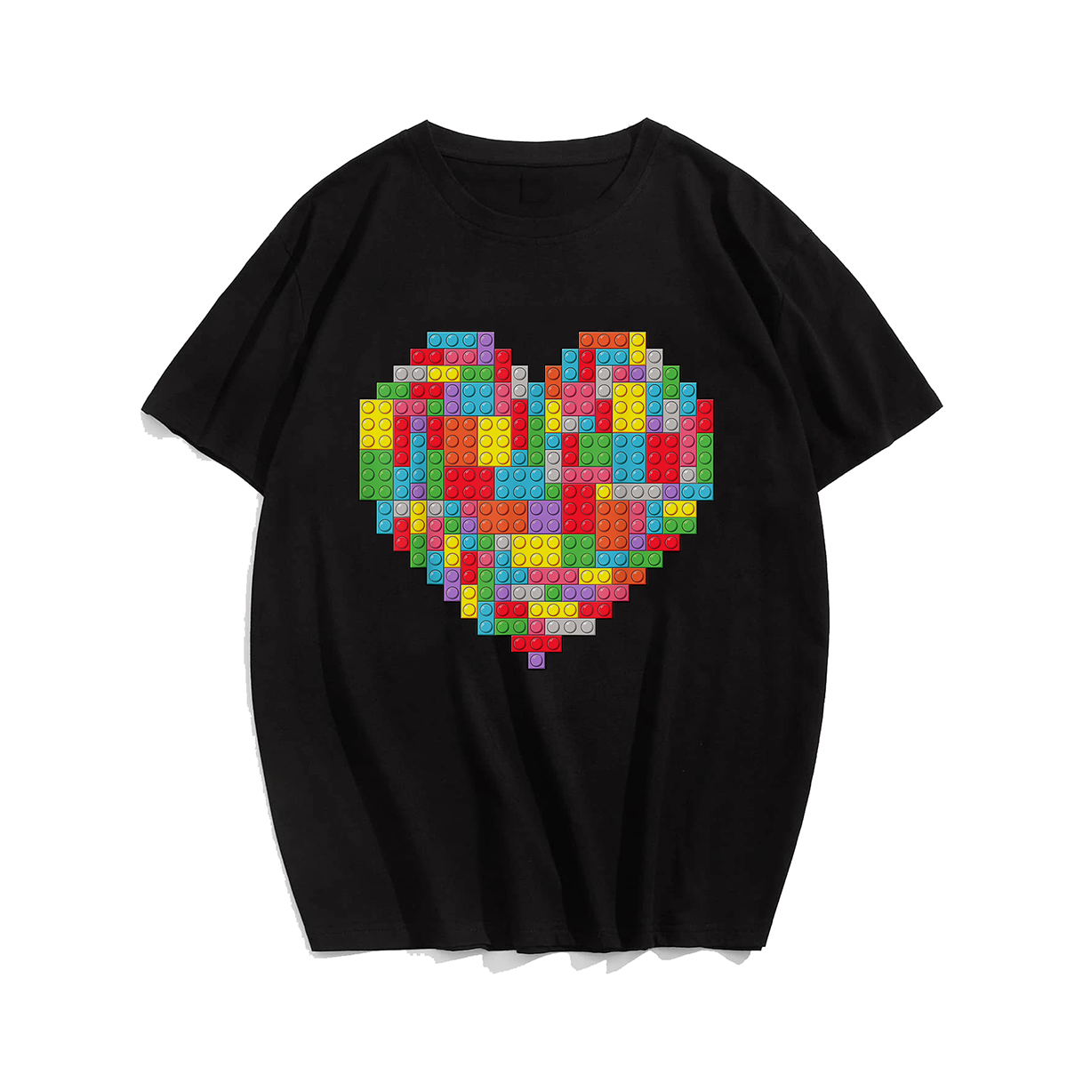 Block Brick Building Heart Valentines Day T-shirt, Men Plus Size Oversize T-shirt for Big & Tall Man