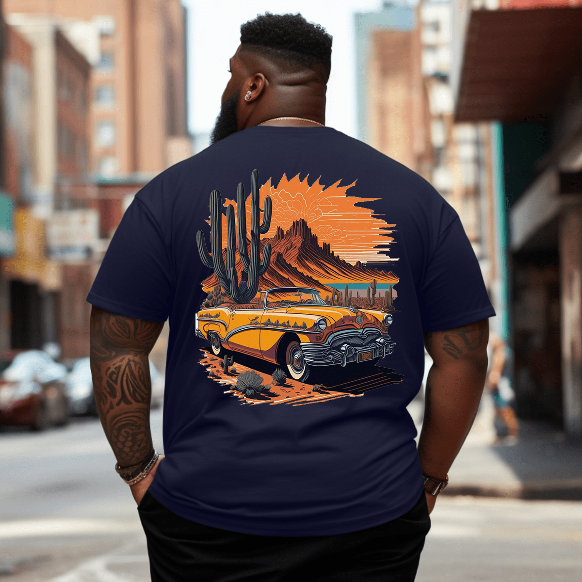 Enjoy Your Vacation Car and Trees Plus Size Men T-Shirt