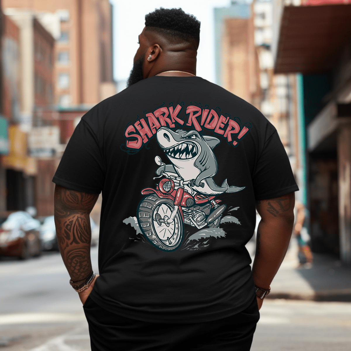 Shark Rider Plus Size Men T-Shirt for Big & Tall