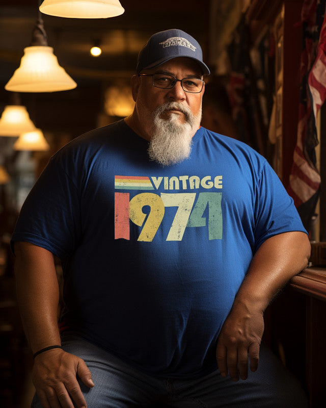 Men's Vintage 1974 Limited Edition Printed Plus Size T-shirt ,Grandpa Shirt, Birthday Shirt