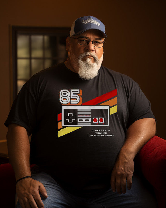 Men's 85' Nintendo Entertainment System Player NES Controller Printed Plus Size T-shirt , Grandpa shirt
