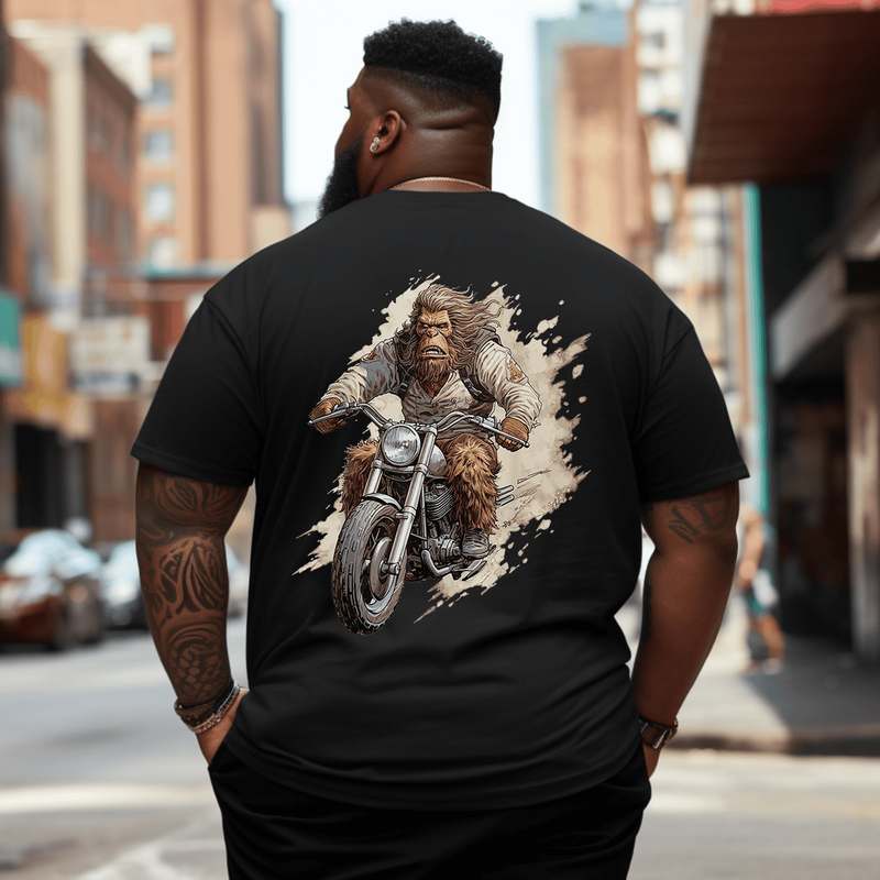 Bigfoot Motorcycle 2# T-Shirt, Men Plus Size T-shirt for Big & Tall