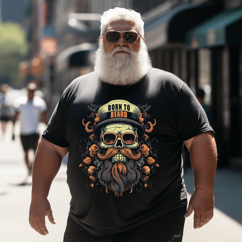 Born To Beard Men T Shirt, Plus Size Oversize T-shirt for Big & Tall Man