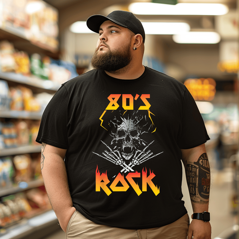 Faded 1980s Rock Roll T-Shirt, Plus Size Oversize T-shirt for Big & Tall Man