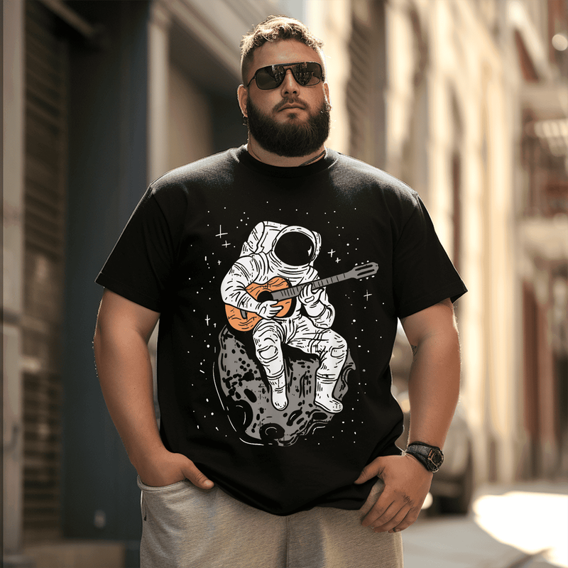 Astronaut Playin Guitar T-Shirt, Plus Size Oversize T-shirt for Big & Tall Man