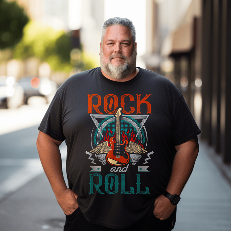 Vintage 80s Rock & Roll Music Guitar T-Shirt, Plus Size Oversize T-shirt for Big & Tall Man