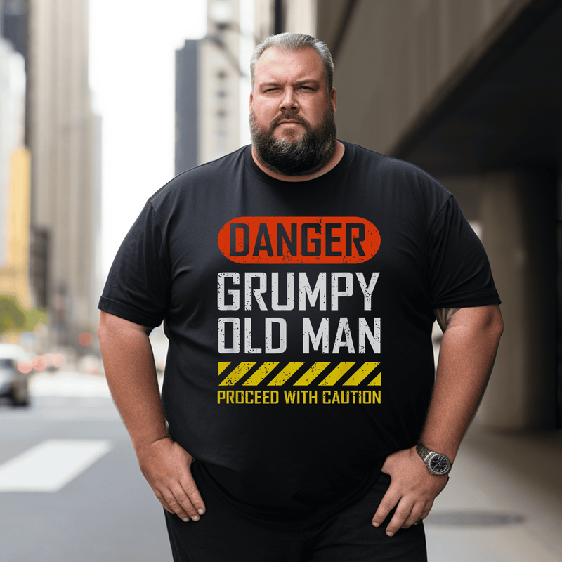 Danger Grumpy Old Man T-Shirt, Men Plus Size Oversize T-shirt for Big & Tall Man