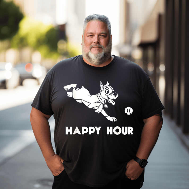 Happy Hour Funny Dog Park T-Shirt for Pet Lovers, Plus Size T-shirt for Big & Tall Man