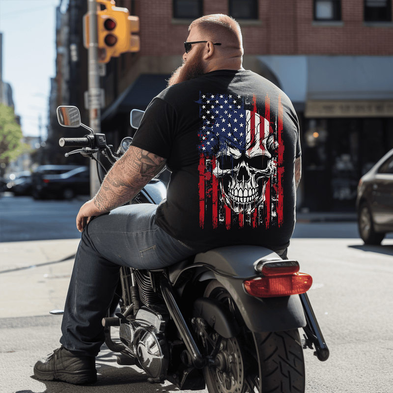American Flag Skull Skeleton T-Shirt Patriotic Men Tees Shirts, Oversized T-Shirt for Big and Tall