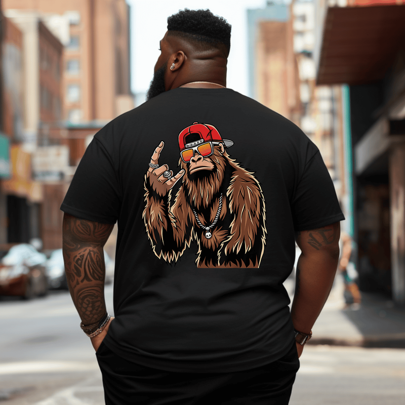 Bigfoot Sasquatch Rock On Hand Rock And Roll Music Lover 2# T-Shirt, Men Plus Size T-shirt