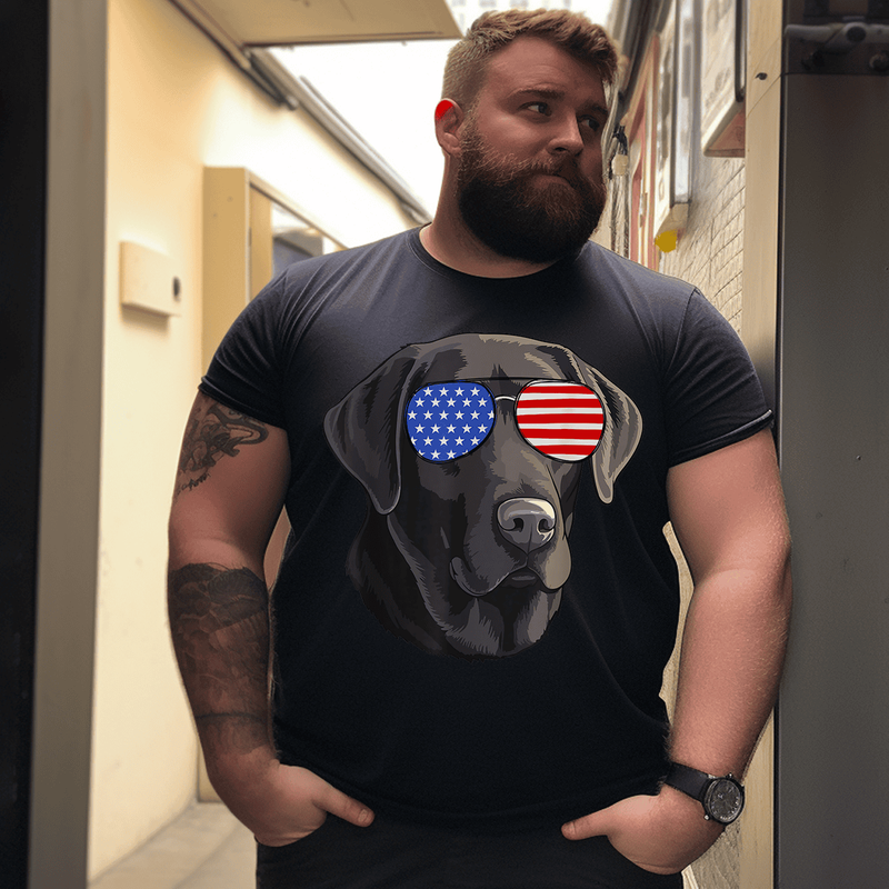 Dog Lovers Graphic Tees Cool Dog With Sunglasses USA T-Shirt, Plus Size Oversize T-shirt for Big & Tall Man