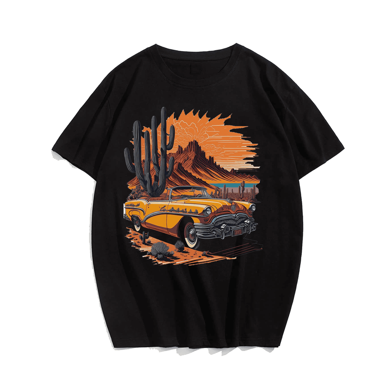 Enjoy Your Vacation Car and Trees Plus Size Men T-Shirt, Oversized T-Shirt for Big and Tall