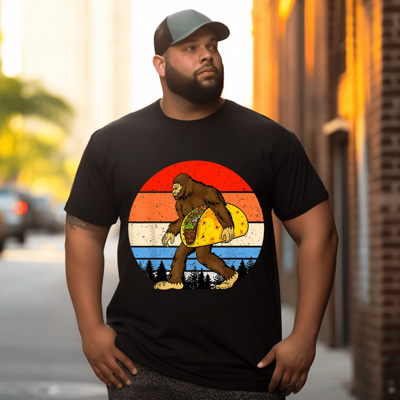 Bigfoot Hold A Taco Men Plus Size T-Shirt for Big & Tall
