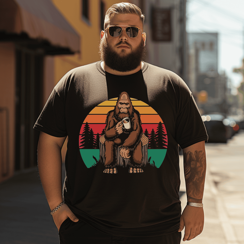 Bigfoot relaxing coffee T-Shirt, Plus Size Oversize T-shirt for Big & Tall Man