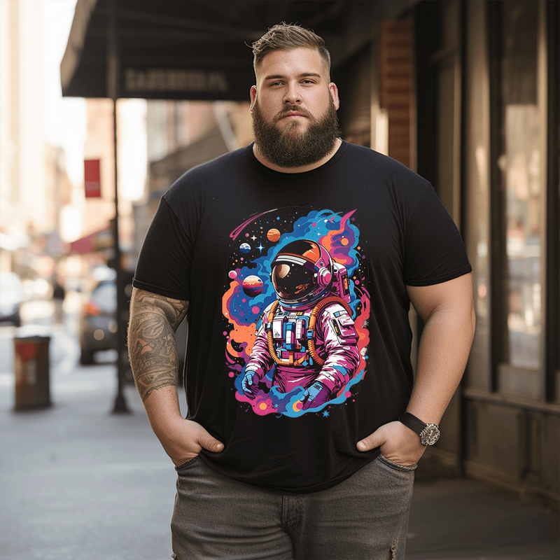 Space Man T-Shirt, Plus Size Oversize T-shirt for Big & Tall Man