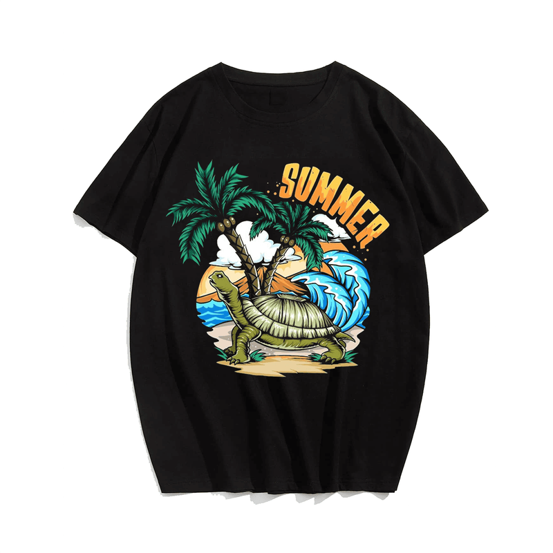 Summer and Sea Turtle Plus Size Men T-Shirt, Oversized T-Shirt for Big and Tall