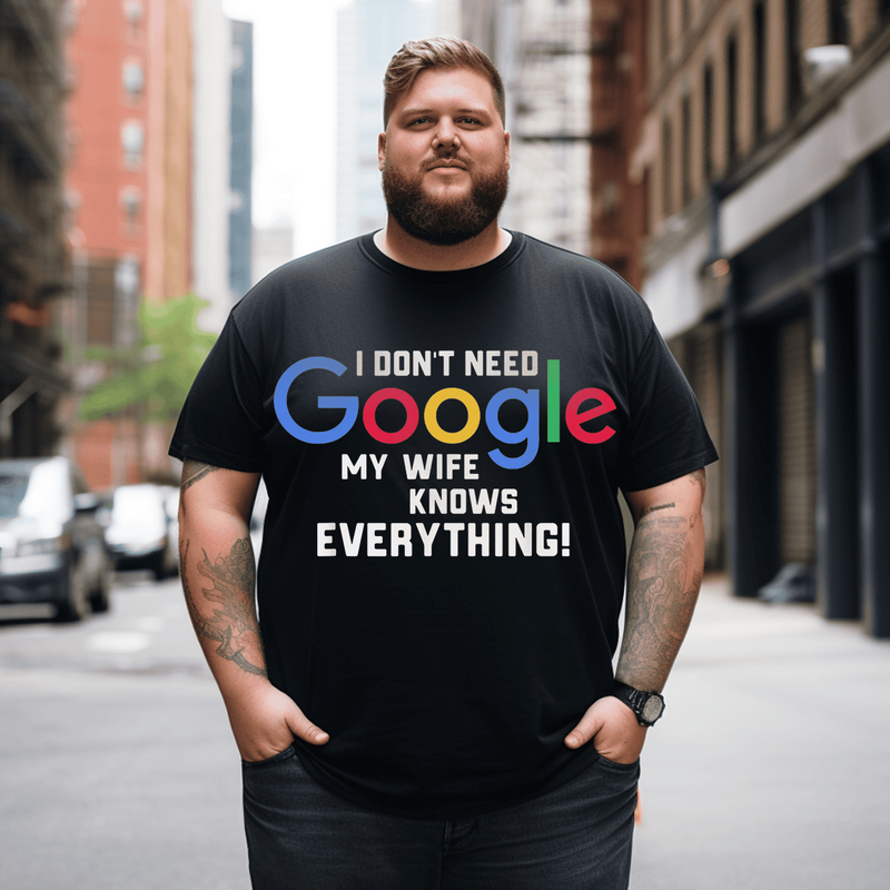 My Wife Knows Everything T-Shirt, Men Plus Size Oversize T-shirt for Big & Tall Man