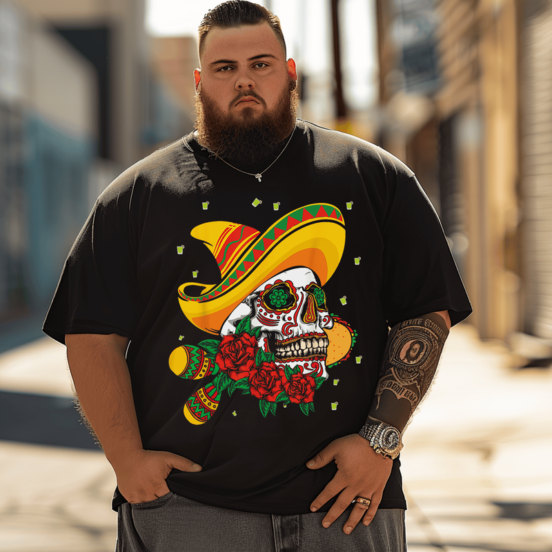 Fiesta Dia De Los Muertos Taco Tequila Happy Cinco De Mayo T-Shirt, Plus Size T-shirt for Big & Tall Man
