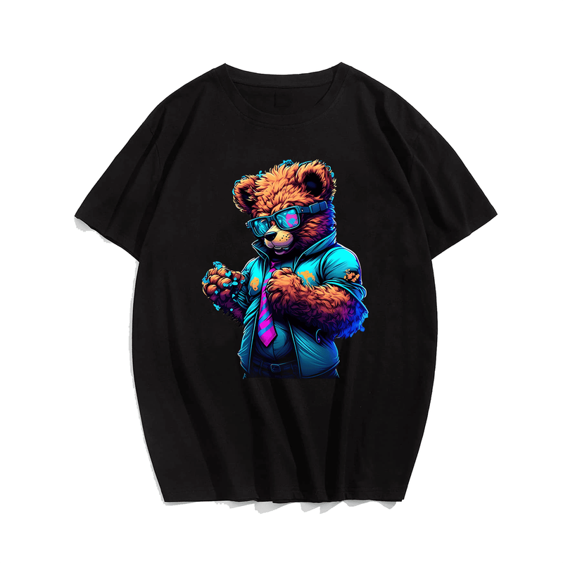 Anger Of Mr. Bear Plus Size Men T-Shirt, Plus Size Oversize T-shirt for Big & Tall Man