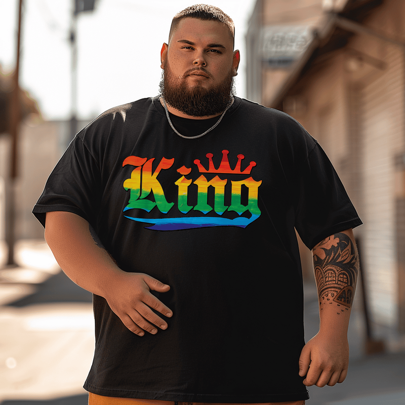 King with Crown Rainbow Gay Pride T-Shirt, Men Plus Size T-shirt for Big & Tall