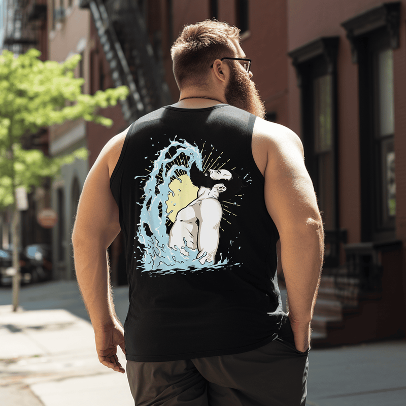 Beard Men Tank Top Sleeveless Tee, Oversized T-Shirt for Big and Tall