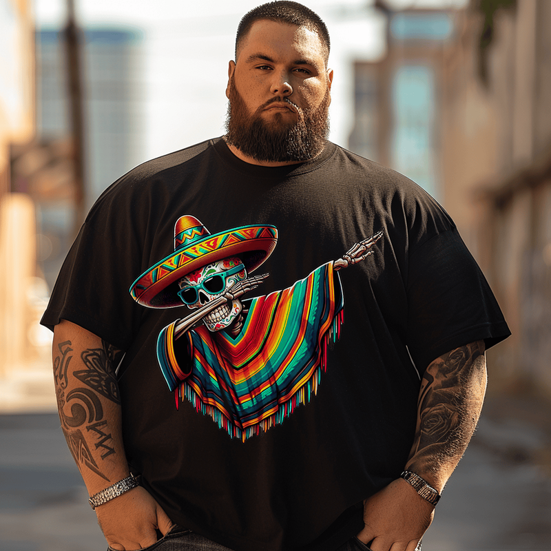 Dabbing Mexican Poncho Skull Sombrero Dab T-Shirt, Plus Size T-shirt for Big & Tall Man