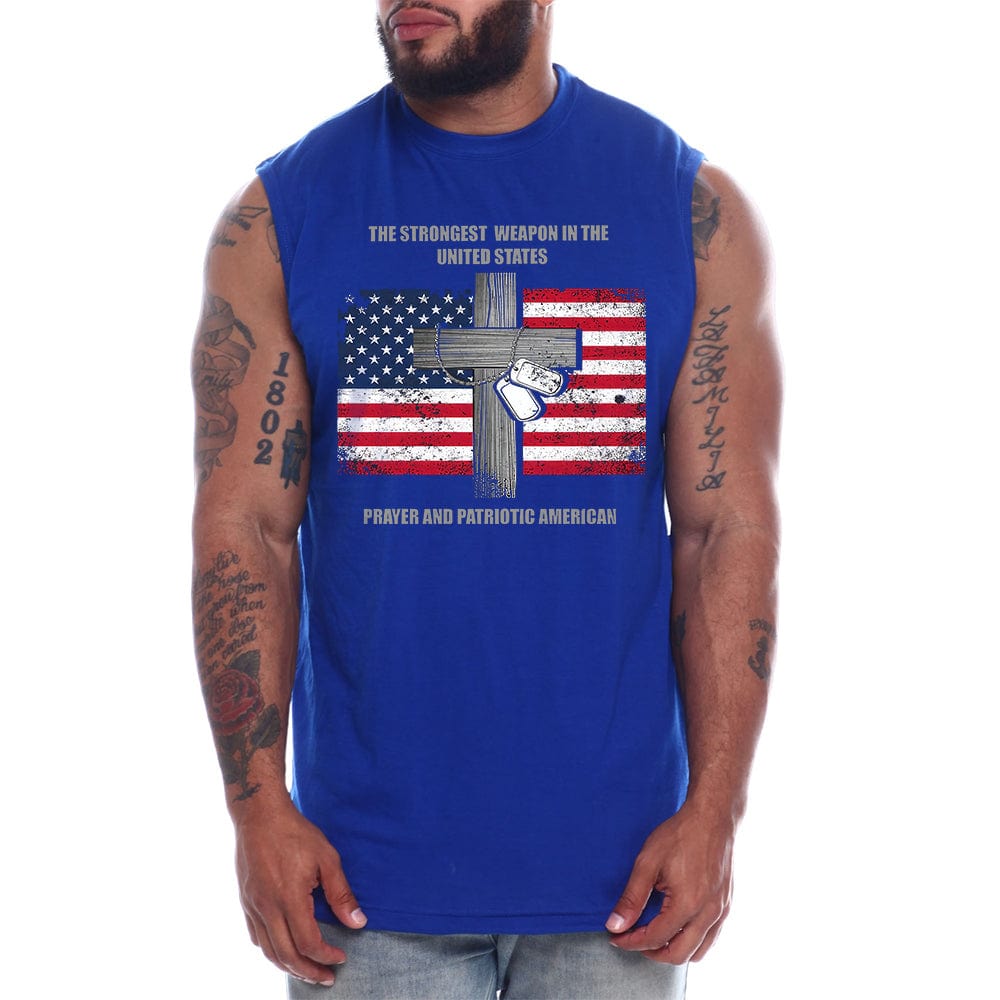 The Strongest Weapon In United States Prayer And American Patriotic Mens Sleeveless Tee