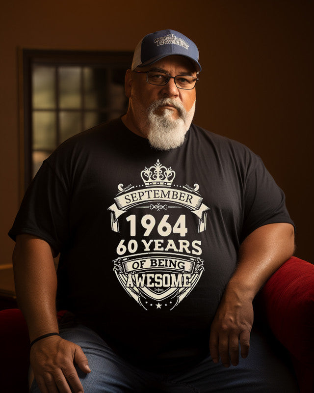 Men's "September 1964 60 Years Of Being Awesome" Print Plus Size T-shirt , Grandpa shirt