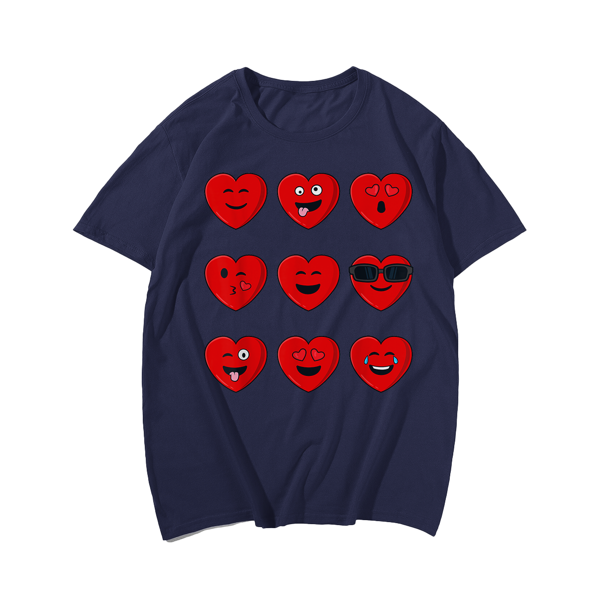 Funny Faces Hearts Valentines Day T-Shirt, Men Plus Size Oversize T-shirt for Big & Tall Man