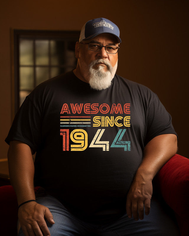 Men's "Awesome Since October 1944" Print Plus Size T-shirt , Grandpa shirt