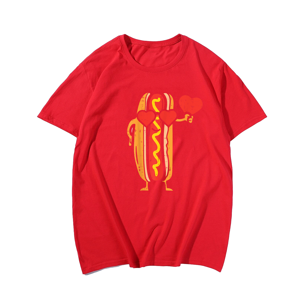 Heart Hot Dog Cute Sausage Bun Valentines Day T-Shirt, Men Plus Size Oversize T-shirt for Big & Tall Man