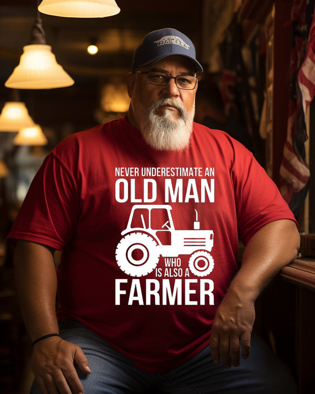Men's" Never underestimate an old man " Letter Graphic Agricultural truck Print Plus Size T-shirt