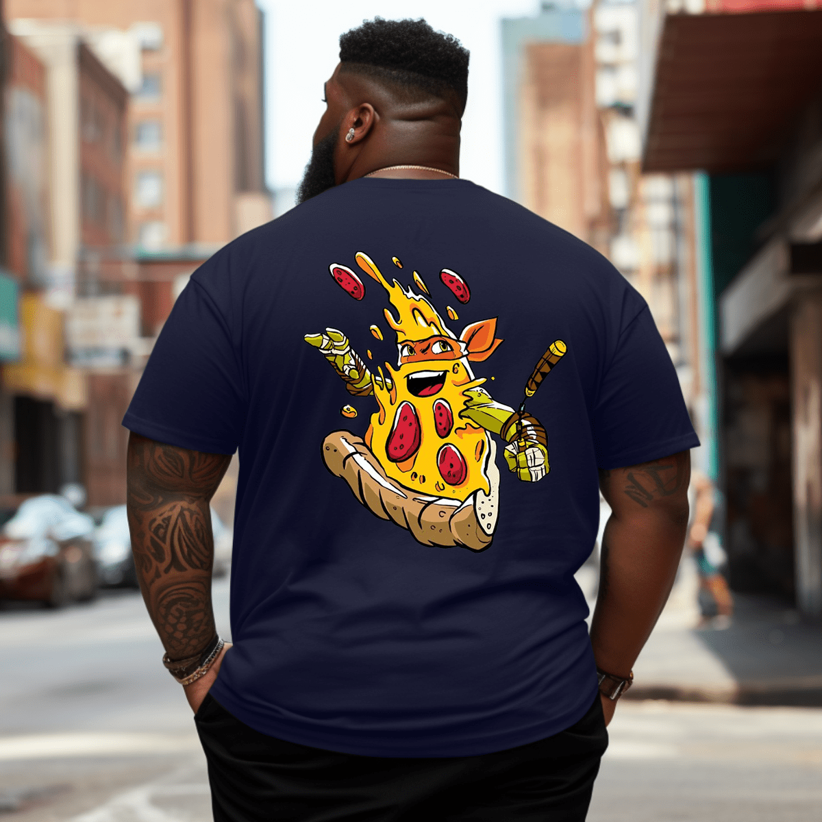 Funny Pizza Enjoy Your Food Plus Size Men T-Shirt