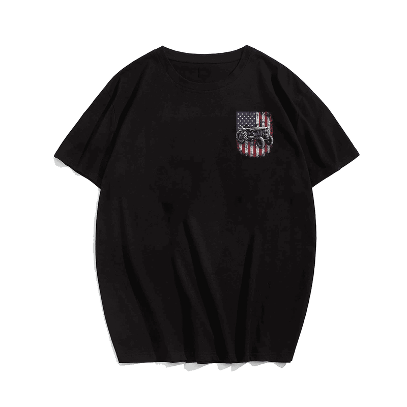 Patriotic Tractor American Flag Tractor Men T-Shirt, Oversized T-Shirt for Big and Tall