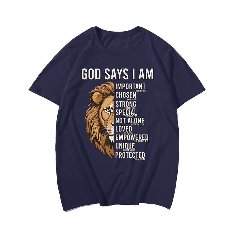 God Say I Am ... Jesus Faith Men T-Shirt, Plus Size Oversize T-shirt for Big & Tall Man