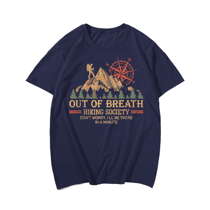 Out of Breath Hiking Plus Size Men T-Shirt, Oversized T-Shirt for Big and Tall