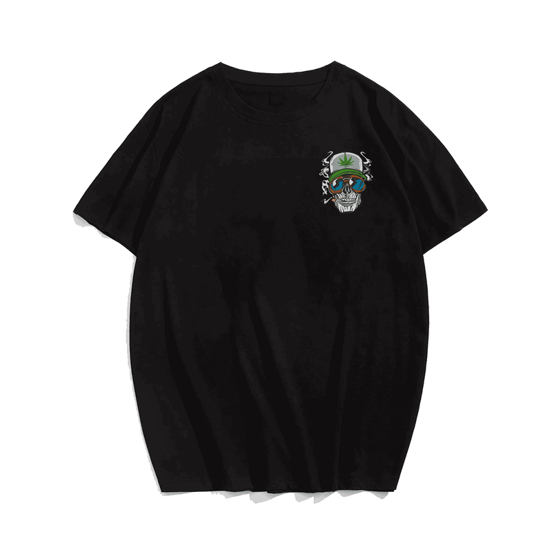 Funny Pothead Skull Leaf Weed Stoner T-Shirt, Plus Size Oversized T-Shirt for Big and Tall 1XL-9XL