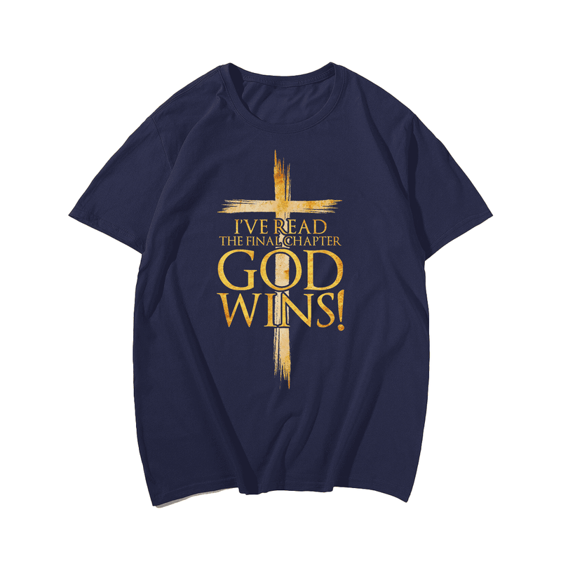 I've Read the Final Chapter God Wins Faith Cross T-Shirt, Plus Size Oversize T-shirt for Big & Tall Man