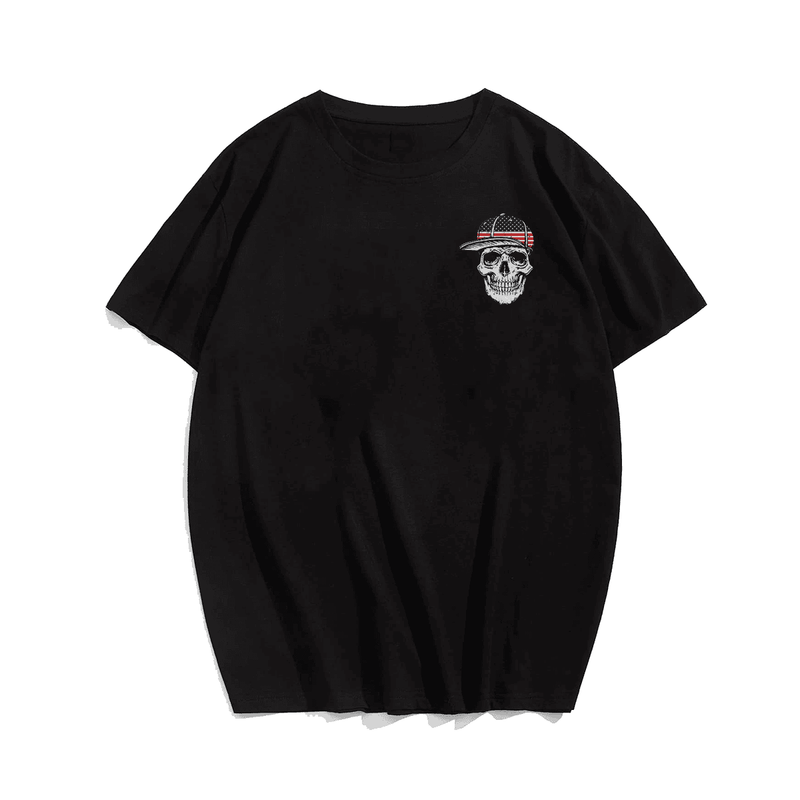 Skull American Flag Cool Skull With USA Flag Cap Patriotic T-Shirt, Plus Size Oversized T-Shirt for Men