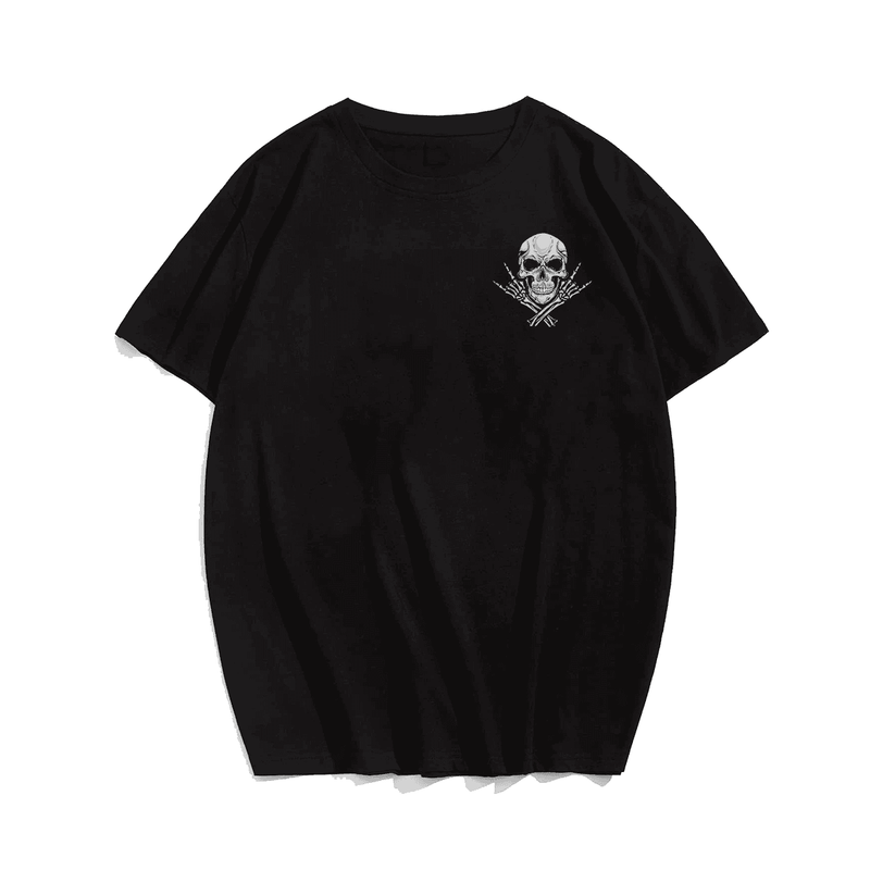 Cool Music Skull Rocker Greeting Skull Man T-Shirt, Plus Size Oversized T-Shirt for Big and Tall Men