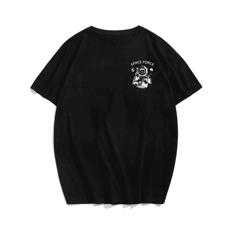 Skull Astronaut Space Force Men T Shirt, Plus Size Oversized T-Shirt for Big and Tall 1XL-9XL