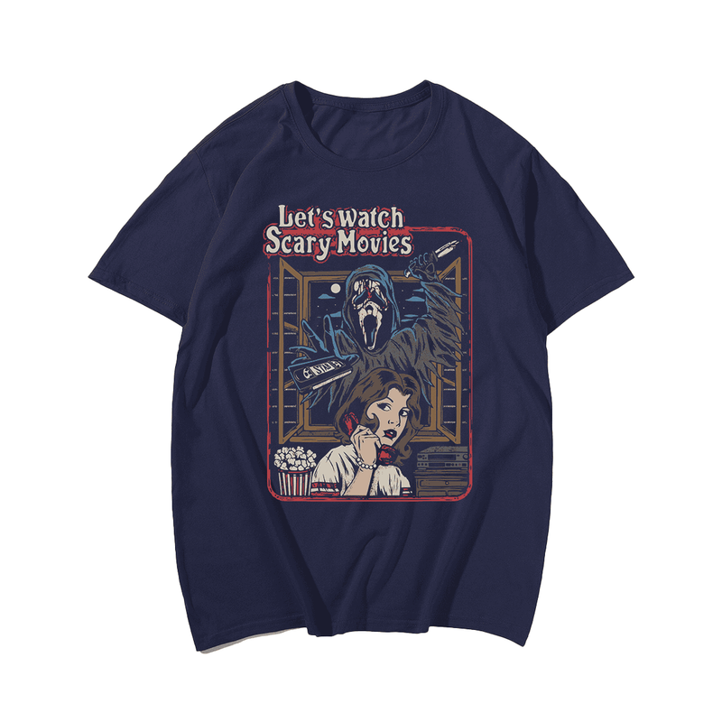 Let's Watch Scary Movies 60s 70s 80s 90s Men T-Shirt, Oversize T-shirt for Big & Tall Man