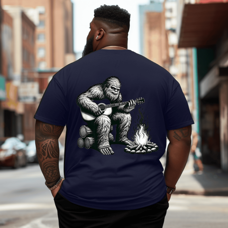 Bigfoot Playing Guitar Rock on Sasquatch Big Foo 2# T-Shirt, Men Plus Size T-shirt for Big & Tall