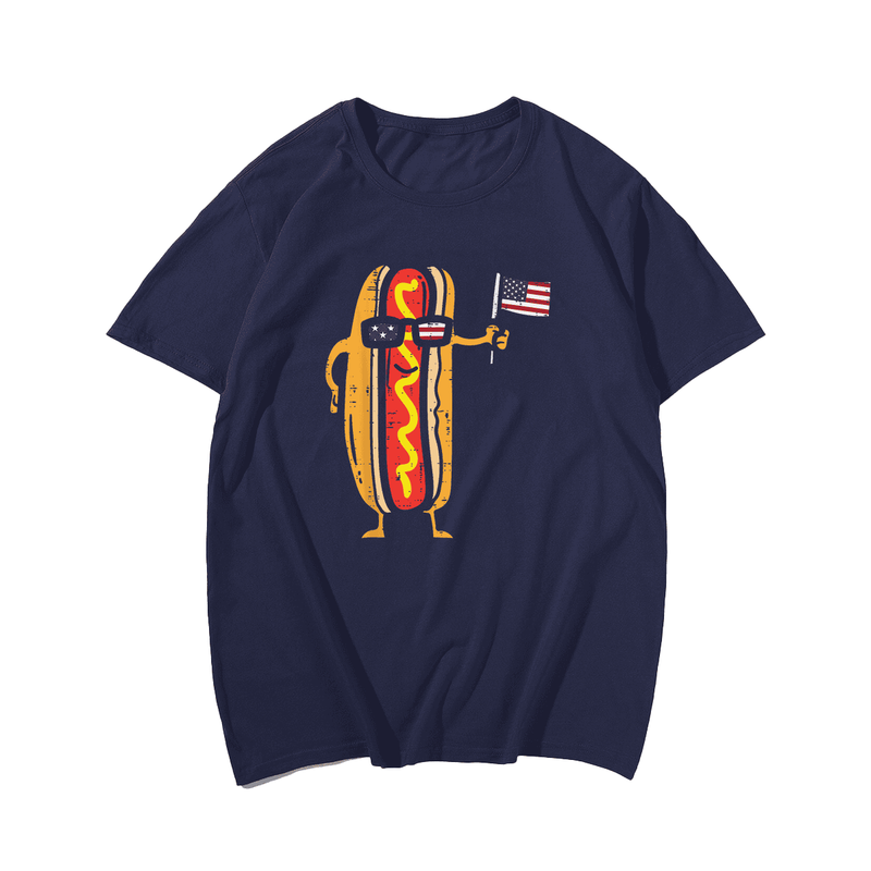 Hotdog Sunglasses American Flag USA Funny 4th Of July Fourth T-Shirt, Plus Size Oversize T-shirt for Big & Tall Man