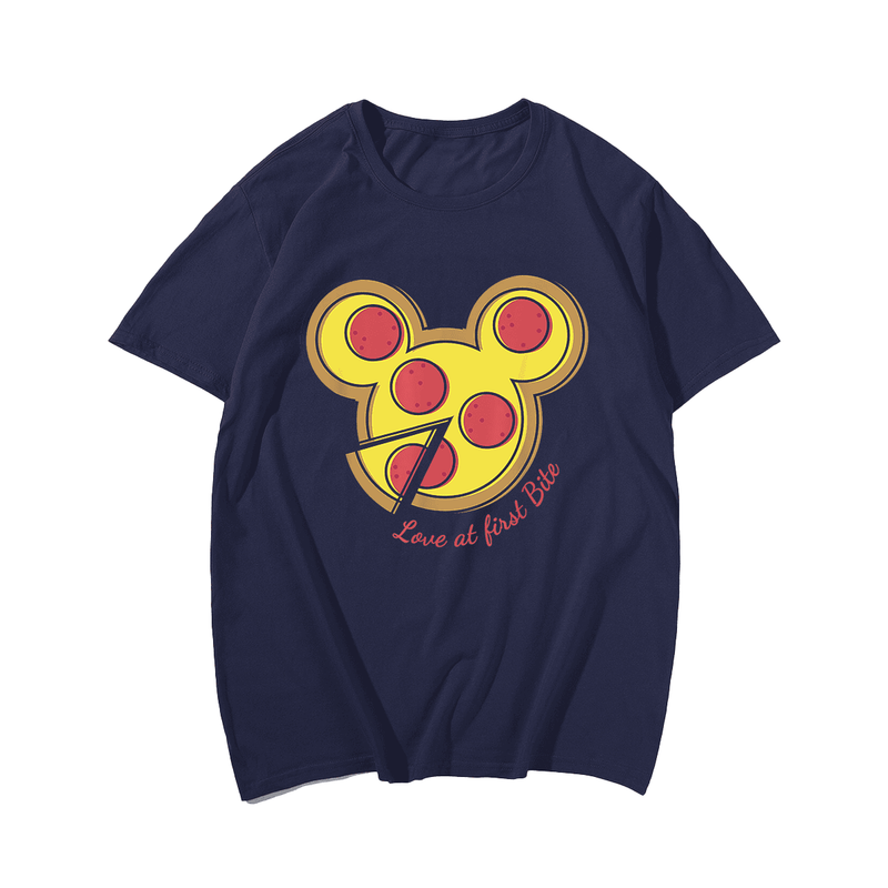 Love At First Bite Funny Food Pizza Men T-Shirt, Plus Size Oversize T-shirt for Big & Tall Man