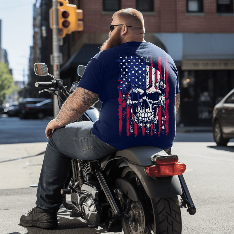 American Flag Skull Skeleton T-Shirt Patriotic Men Tees Shirts, Oversized T-Shirt for Big and Tall