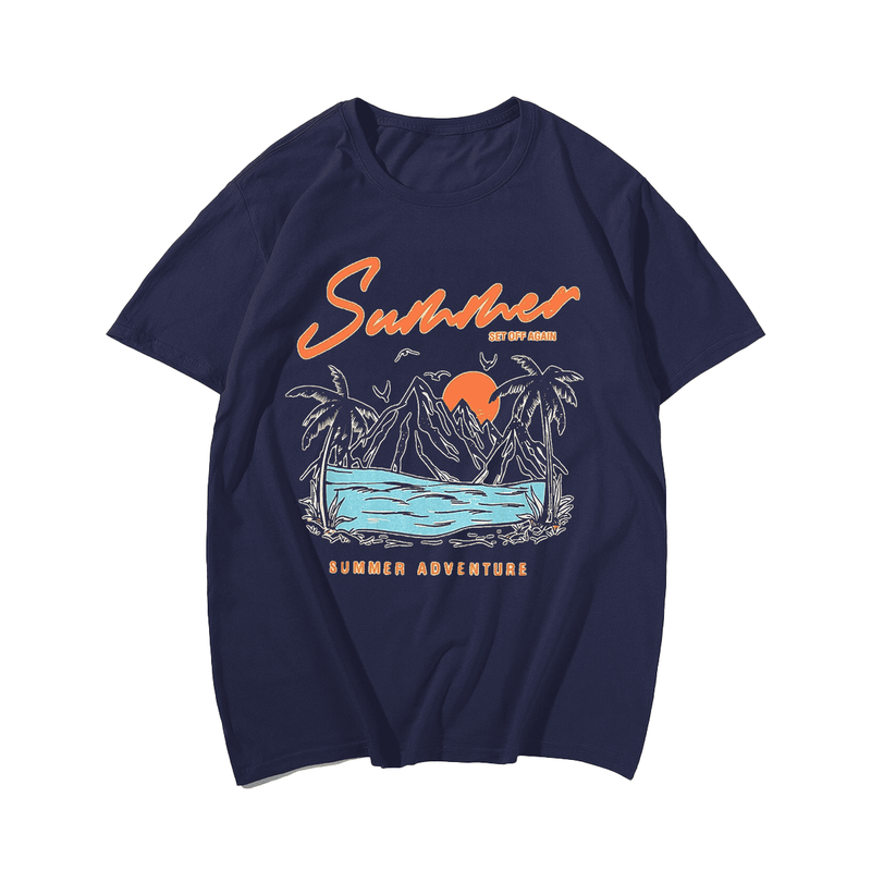 Summer Adventure Plus Size Men T-Shirt, Oversized T-Shirt for Big and Tall